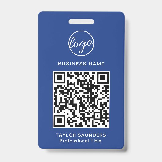 Eenvoudige Blauwe QR Code Personeels-ID Badge (Voorzijde)