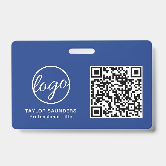 Eenvoudige Blauwe QR Code Personeels-ID Badge (Voorzijde)