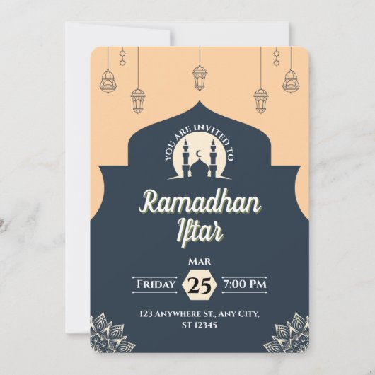 Eenvoudige Blauwe Ramadan Iftar Uitnodiging (Portr (Voorkant)