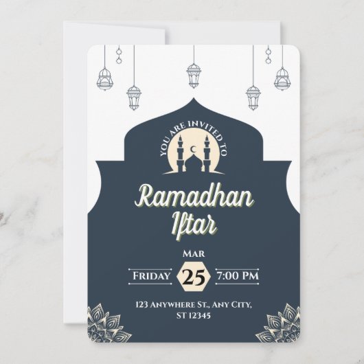 Eenvoudige Blauwe Ramadan Iftar Uitnodiging (Portr (Voorkant)