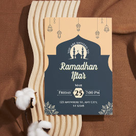 Eenvoudige Blauwe Ramadan Iftar Uitnodiging (Portr