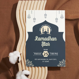 Eenvoudige Blauwe Ramadan Iftar Uitnodiging (Portr