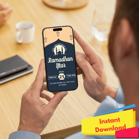 Eenvoudige Blauwe Ramadan Iftar Uitnodiging (Portr