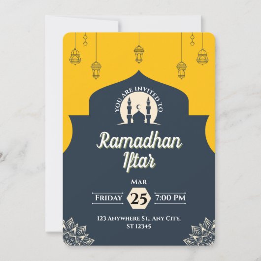 Eenvoudige Blauwe Ramadan Iftar Uitnodiging (Portr (Voorkant)