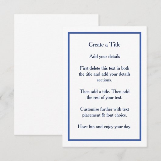 Eenvoudige blauwe rand klassieke bruiloft uitnodig kaart (Voorkant / Achterkant)