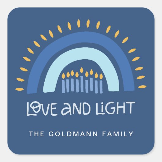 Eenvoudige Blauwe Regenboog Kaarsen Liefde & Licht Vierkante Sticker (Voorkant)