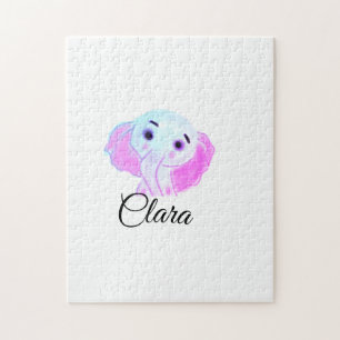 Eenvoudige blauwe roze baby olifant waterverf voeg legpuzzel