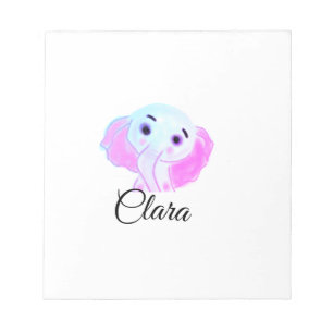 Eenvoudige blauwe roze baby olifant waterverf voeg notitieblok