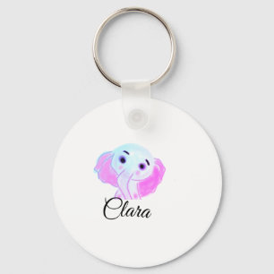 Eenvoudige blauwe roze baby olifant waterverf voeg sleutelhanger