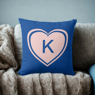 Eenvoudige blauwe roze monogram Valentijn Dag Kussen