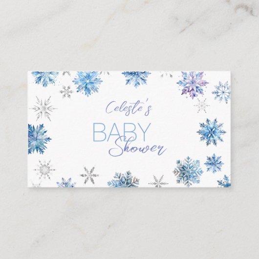 Eenvoudige Blauwe Sneeuwvlok Baby shower Display D Informatiekaartje (Achterkant)