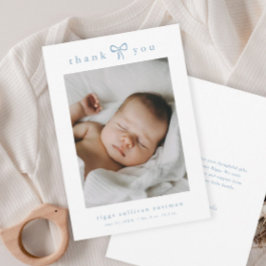Eenvoudige Blauwe Strik Jongens Baby Foto Bedankkaart
