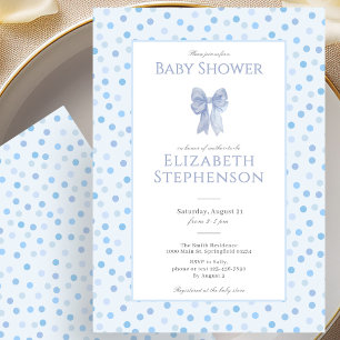 Eenvoudige Blauwe Strik Stippen Baby Shower Uitnod Kaart