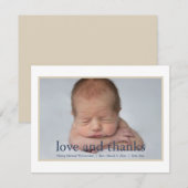 Eenvoudige Blauwe Tan Pasgeboren Foto Bedankkaart (Voorkant / Achterkant)
