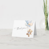 Eenvoudige blauwe teddybeer baby jongen douche bedankkaart (Voorkant)