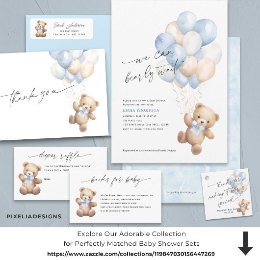 Eenvoudige blauwe teddybeer baby jongen douche bedankkaart