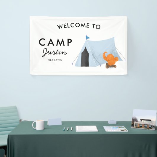 Eenvoudige blauwe tentcampagne - Birthday Party We Spandoek (Beurs)