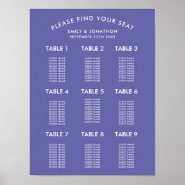 Eenvoudige Blauwe Trouwstoelindeling Poster