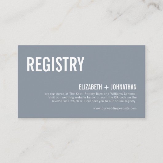 Eenvoudige blauwe typografie Weddenschap QR-code Informatiekaartje (Voorkant)