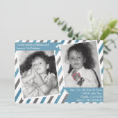 Eenvoudige Blauwe Uitnodiging dubbele verjaardag (Staand voorkant)