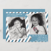 Eenvoudige Blauwe Uitnodiging dubbele verjaardag (Voorkant / Achterkant)