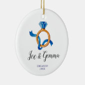 Eenvoudige blauwe Verloving Ring Engaged Couple Xm Keramisch Ornament (Rechts)