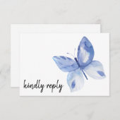 Eenvoudige Blauwe Vlinder Aquarel Alstublieft Reag RSVP Kaartje (Voorkant / Achterkant)