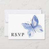 Eenvoudige Blauwe Vlinder Aquarel RSVP Kaartje (Voorkant)