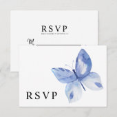 Eenvoudige Blauwe Vlinder Aquarel RSVP Kaartje (Voorkant / Achterkant)