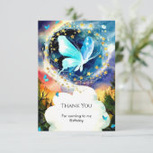 Eenvoudige blauwe vlinder verjaardag bedankkaart (Staand voorkant)