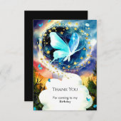 Eenvoudige blauwe vlinder verjaardag bedankkaart (Voorkant / Achterkant)