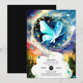 Eenvoudige blauwe vlinder verjaardag kaart (Voorkant / Achterkant)