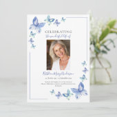 Eenvoudige blauwe vlinder viering van Life Invitat Kaart (Staand voorkant)