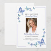 Eenvoudige blauwe vlinder viering van Life Invitat Kaart (Voorkant / Achterkant)