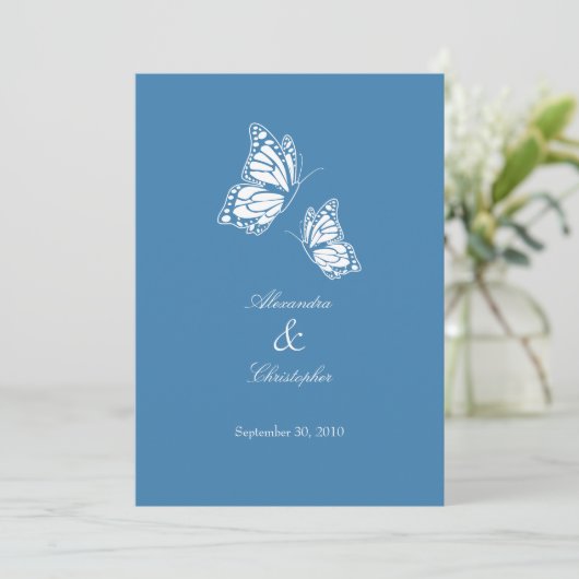 Eenvoudige Blauwe Vlinders Trouwaankondiging Kaart (Staand voorkant)
