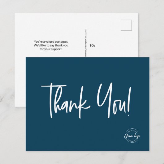 Eenvoudige blauwe waardering voor klanten, bewerkb briefkaart (Voorkant / Achterkant)