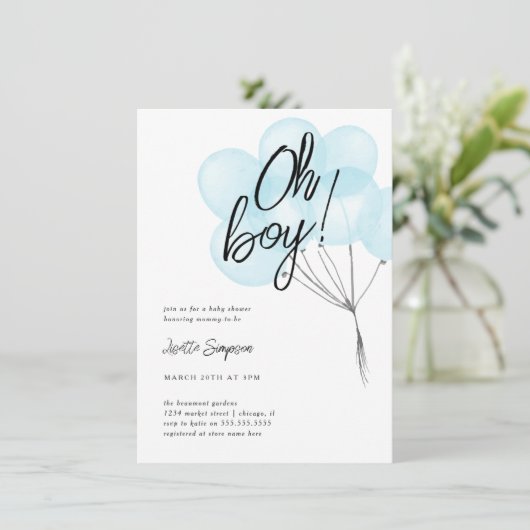 Eenvoudige blauwe Waterverf ballonnen Oh Boy Baby  Kaart (Staand voorkant)