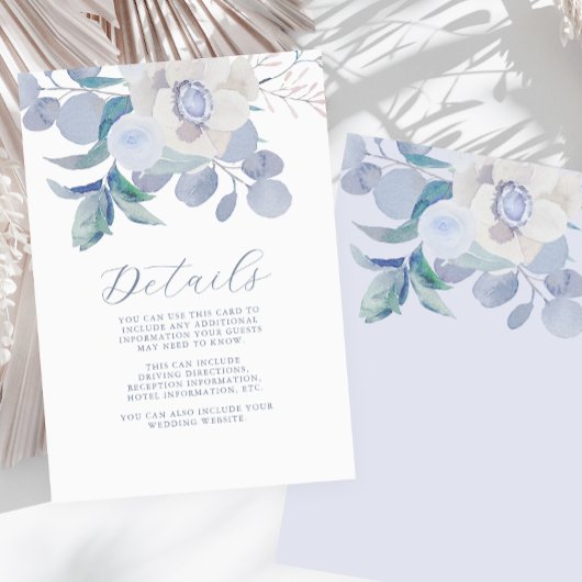 Eenvoudige Blauwe Waterverf Bloemen bruiloft gaste Informatiekaartje