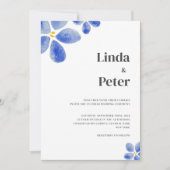 Eenvoudige Blauwe Waterverf Bloemenbruiloft Kaart (Voorkant)