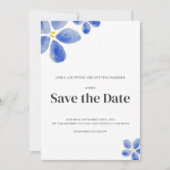 Eenvoudige Blauwe Waterverf Bloemenbruiloft Save The Date (Voorkant)