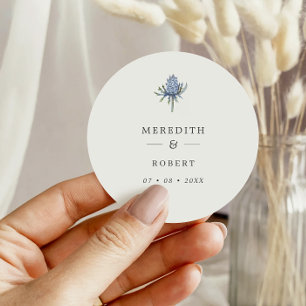 Eenvoudige blauwe Waterverf Thistle Weddenschappen Ronde Sticker