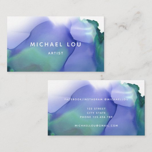 Eenvoudige blauwe Waterverf Trendy Modern Visiteka Visitekaartje (Voorkant / Achterkant)