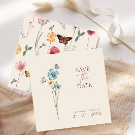 Eenvoudige Blauwe Wilde Bloem Vlinder Bloemige Tro Save The Date
