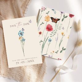 Eenvoudige Blauwe Wilde Bloem Vlinder Bloemige Tro Save The Date