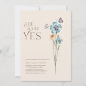 Eenvoudige blauwe wilde bloem zei ze ja Verloving Kaart (Voorkant)