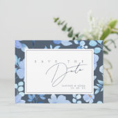 Eenvoudige Blauwe Wilde Bloemen Bruiloft Save The Date (Staand voorkant)