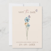 Eenvoudige Blauwe Wildflower Butterfly Floral Wedd Save The Date (Voorkant)