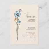 Eenvoudige Blauwe Wildflower Butterfly Wedding Det Informatiekaartje (Voorkant)