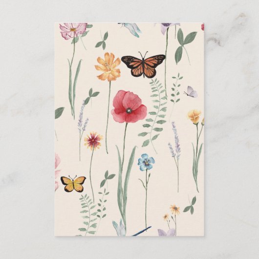 Eenvoudige Blauwe Wildflower Butterfly Wedding Det Informatiekaartje (Achterkant)