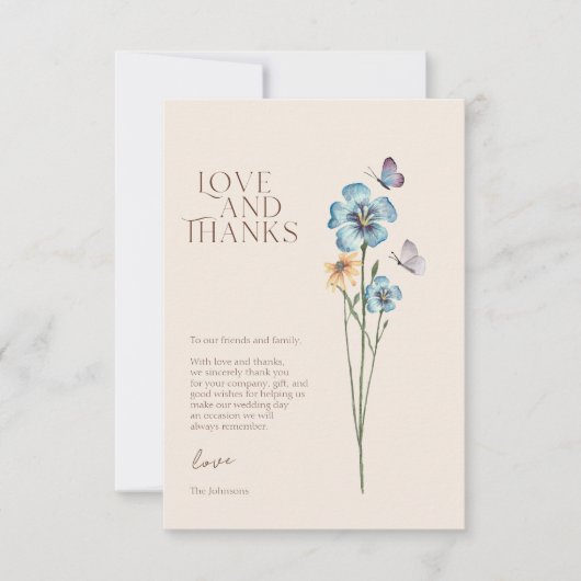 Eenvoudige Blauwe Wildflower Liefde en Bedankt bru (Voorkant)